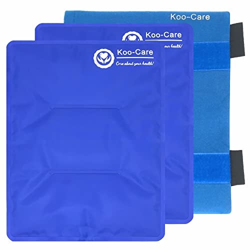 KooCare 2 Large Gel Ice Packs for Injuries Reusable Hot Cold Pack Wrap with Strap Flexible Cold Compress for Shoulder Rotator Cuff Hip Knee Replacement Pain Relief PostSurgery Recovery 11 x 14